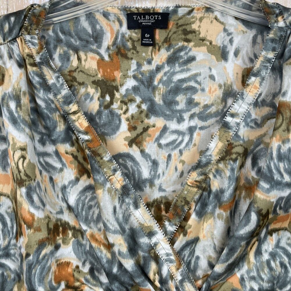 Talbots Petites 6p Blouse Gray Brown Multi Sleeveless Top - Picture 2 of 7